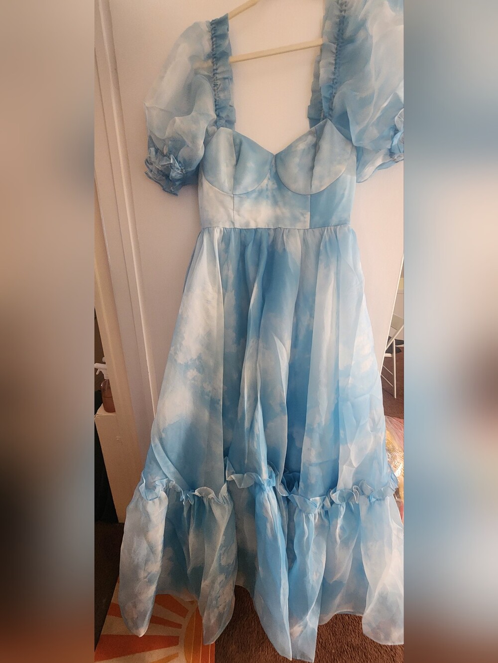 Selkie Blue Cloud-Print Ruffle Prom Dress - Picture 2 of 5